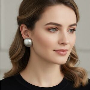 Vintage Elegant Pearl Large Button Earrings